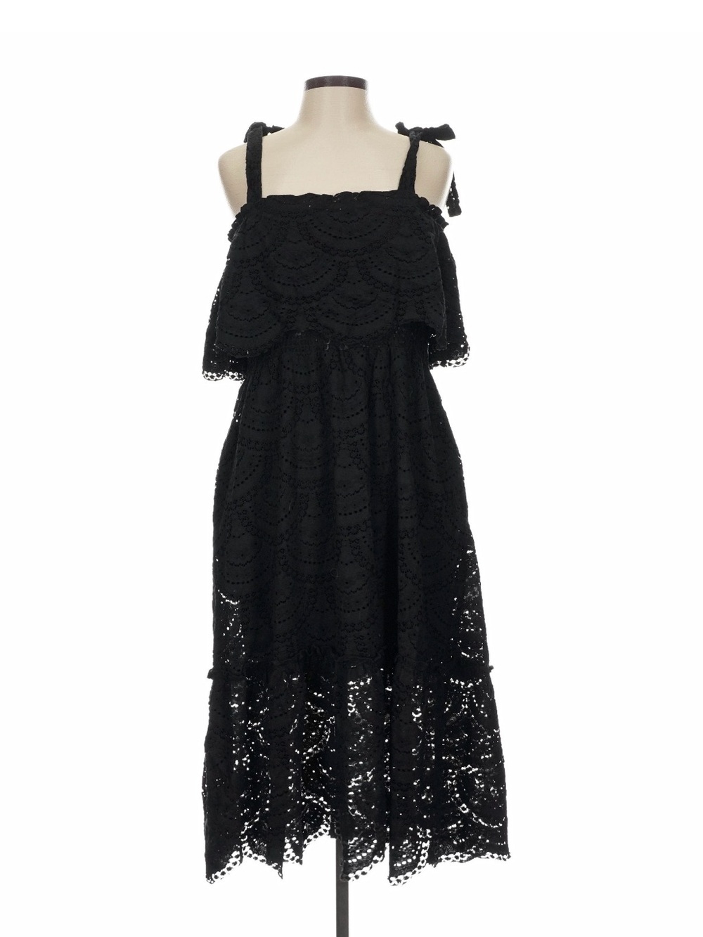 Mindy Maes Market Black Eyelet Lace Tie Shoulder Midi Dress DD10688MMM Womens M